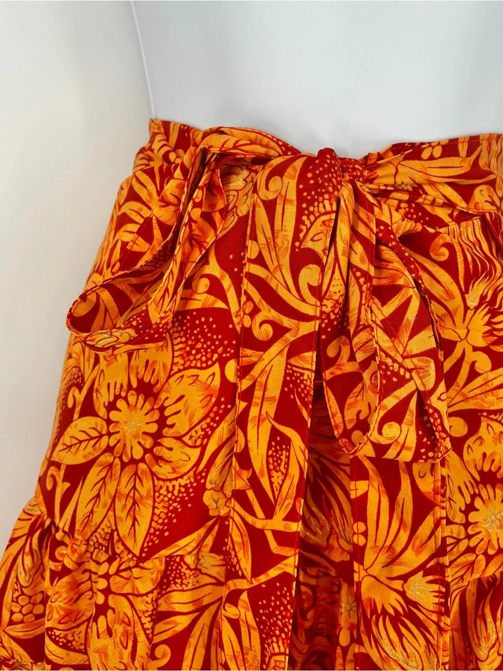 Silk Blend Orange Floral Wrap Midi Skirt One Size
